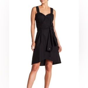 Derek Lam Black Tie Waist Button Front Sleeveless Shirt Dress